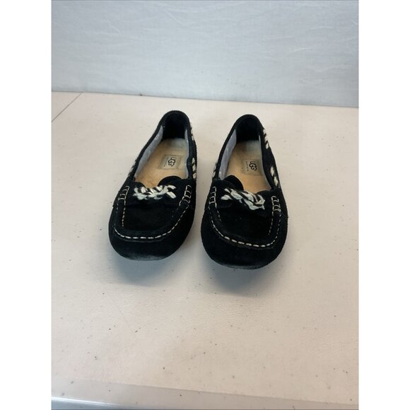 UGG Genoa Moccasin Shoes Women's 6 Black Suede Shearling Driving Loafer Slippers - Picture 4 of 10